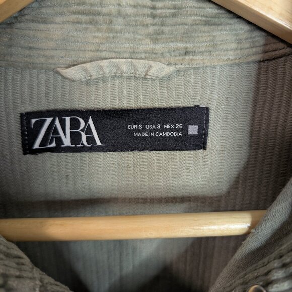 Zara Sage Corduroy Oversized Shacket - Size Small, Cotton, Raw Hem, Boho Style - Picture 3 of 10